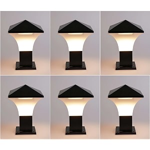 arus antique modern design water proof cone shaped outdoor pillar gate light for home and apartments black-white pack of 6 lamp