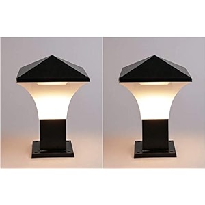 arus antique modern design waterproof cone shaped outdoor pillar gate light for home and apartments black-white pack of 2 lamp