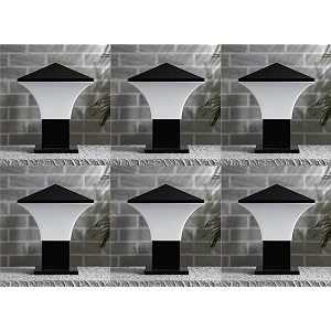 arus antique modern design waterproof cone shaped outdoor pillar gate light for home and apartments black-white pack of 6 lamp