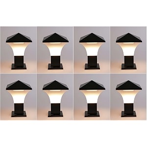 arus antique modern design waterproof cone shaped outdoor pillar gate light for home and apartments black-white pack of 8 lamp
