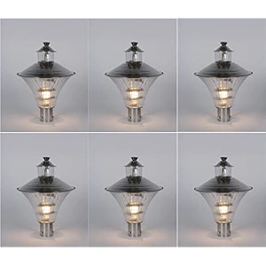 arus metal antique design water proof cone shaped silver outdoor gate light for home silver-transparent pack of 6 lamp
