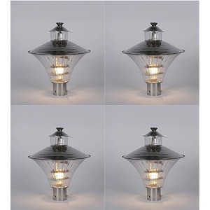 arus metal antique design waterproof cone shaped silver outdoor gate light for home silver-transparent pack of 4 lamp