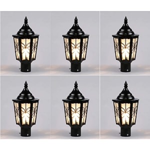 arus metal exterior design water proof cone shaped black gate lamp for home pillar and poles black pack of 6 lamp