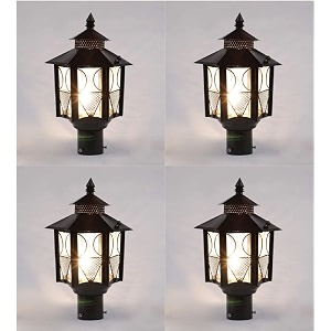 arus metal exterior design waterproof polygonal shaped black gate lamp for home black pack of 4 lamp