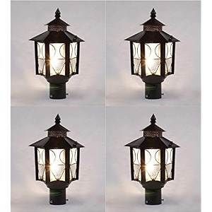 arus metal exterior design waterproof polygonal shaped black gate lamp for home black pack of 4 lamp
