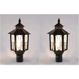 arus metal exterior design waterproof polygonal shaped black gate light for home black pack of 2 light