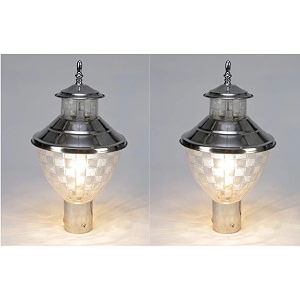 arus metal exterior modern design water proof bowl shaped gate lamp for home and apartments silver pack of 2 lamp