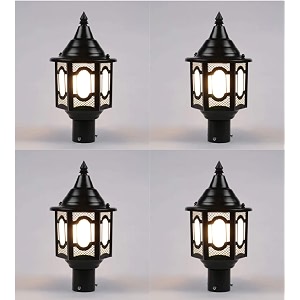 arus metal exterior modern design waterproof polygonal shaped black gate light for home and apartments black pack of 4 light