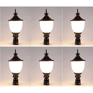 arus metal exterior modern design waterproof bowl shaped gate light for home and apartments black-white pack of 6 lamp