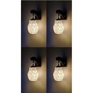 arus wooden and glass black circular line pattern white shade downlight fancy wall lamp for home white-black  pack of 4