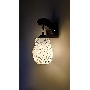 arus wooden and glass black circular line pattern white shade downlight fancy wall lamp for home white-black  pack of 1