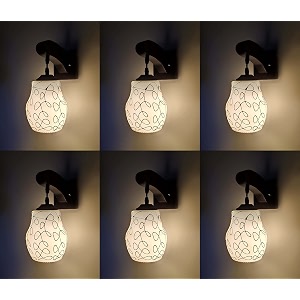arus wooden and glass black circular line pattern white shade downlight fancy wall lamp for home white-black  pack of 6