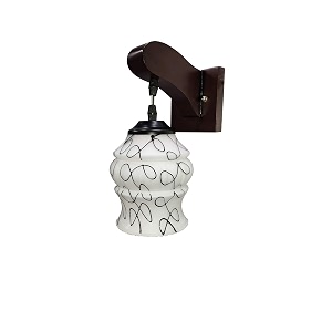 arus wooden and glass black circular line pattern white shade downlight fancy wall lamp for home black-white  pack of 2