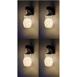 arus wooden and glass black curved line pattern white shade downlight fancy wall light for home white  pack of 4