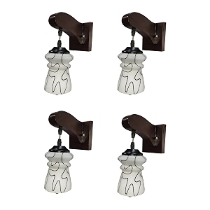 arus wooden and glass black curved line pattern white shade downlight fancy wall lamp for home white  pack of 4