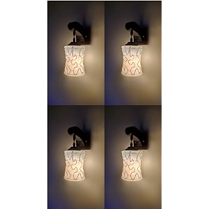 arus wooden and glass black curved line pattern white shade downlight fancy wall lamp for home white-black  pack of 4