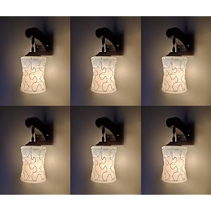 arus wooden and glass black curved line pattern white shade downlight fancy wall lamp for home white-black  pack of 6