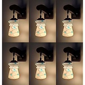 arus wooden and glass circular black line pattern modern downlight wall lamp for home blue-white  pack of 6