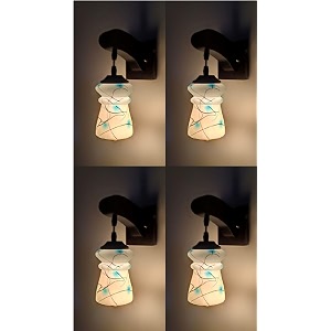 arus wooden and glass circular black line pattern modern downlight wall lamp for home blue-white  pack of 4