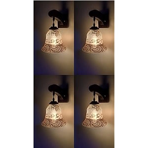 arus wooden and glass flower design work transparent shade downlight wall light for home transculent  pack of 4