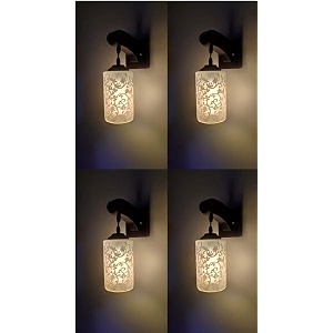 arus wooden and glass flower leaf design white shade downlight fancy wall lamp for home white  pack of 4