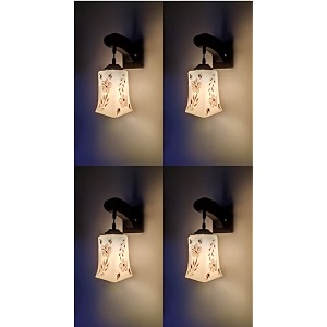 arus wooden and glass flower leaf design work white shade downlight wall light for home white  pack of 4