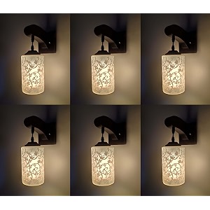 arus wooden and glass flower leaf design white shade downlight fancy wall lamp for home white  pack of 6