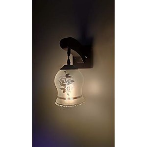 arus wooden and glass flower leaf design work transparent shade downlight wall lamp for home transculent  pack of 1