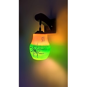 arus wooden and glass glitter worked exquisite green and yellow shade downlight fancy wall lamp for home green-yellow  pack of 1