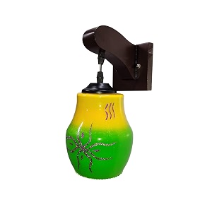 arus wooden and glass glitter worked exquisite green and yellow shade downlight fancy wall lamp for home green-yellow  pack of 2