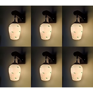 arus wooden and glass green leaf design white shade downlight fancy wall lamp for home white-green  pack of 6