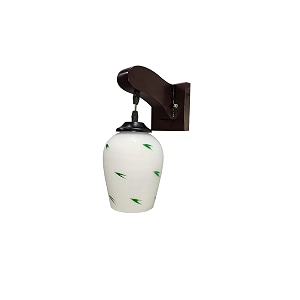 arus wooden and glass green leaf design white shade downlight fancy wall lamp for home white-green  pack of 2
