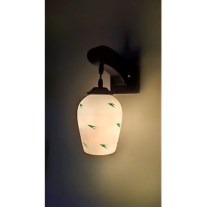 arus wooden and glass green leaf design white shade downlight fancy wall lamp for home white-green  pack of 1