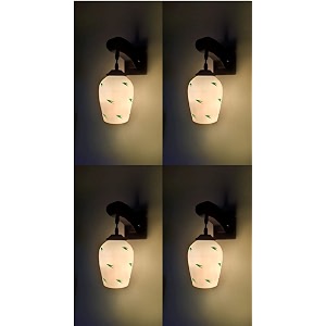 arus wooden and glass green leaf design white shade downlight fancy wall lamp for home white-green  pack of 4