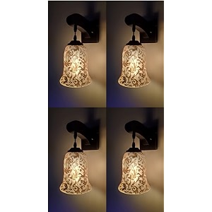 arus wooden and glass leaf design transparent shade downlight fancy wall lamp for home transparent  pack of 4