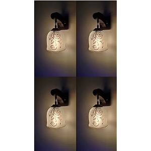 arus wooden and glass leaf string design work transparent shade downlight wall light for home transculent  pack of 4
