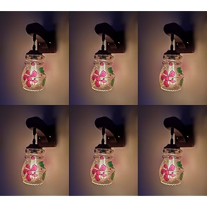 arus wooden and glass modern fancy flower print design downlight wall lamp for home multicolor  pack of 6