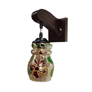 arus wooden and glass modern fancy flower print design downlight wall lamp for home multicolor  pack of 4