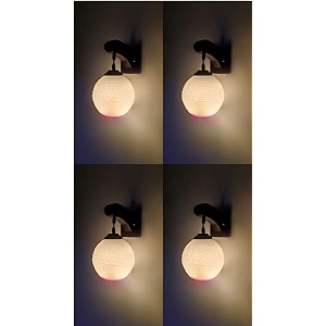 arus wooden and glass white ball shaped pink shade downlight fancy wall light for home white-pink  pack of 4