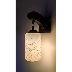 arus wooden and glass white black curved line pattern white shade downlight fancy wall lamp for home white  pack of 1