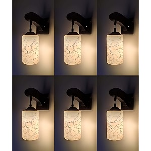 arus wooden and glass white black curved line pattern white shade downlight fancy wall lamp for home white  pack of 6