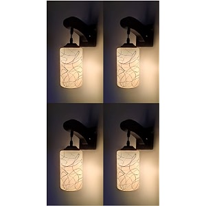 arus wooden and glass white black curved line pattern white shade downlight fancy wall lamp for home white  pack of 4