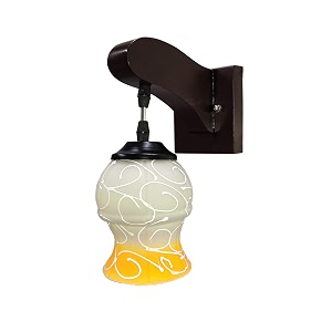 arus wooden and glass white circular line pattern yellow white shade downlight fancy wall light for home yellow-white  pack of 2