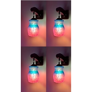 arus wooden and glass white circular line pattern pink blue shade downlight fancy wall light for home pink-blue  pack of 4