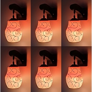arus wooden and glass white circular line pattern orange shade downlight fancy wall lamp for home white-orange  pack of 6