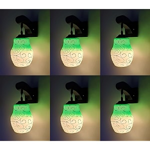 arus wooden and glass white circular line pattern green shade downlight fancy wall lamp for home white-green  pack of 6