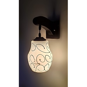 arus wooden and glass white circular line pattern white shade downlight fancy wall lamp for home white  pack of 1