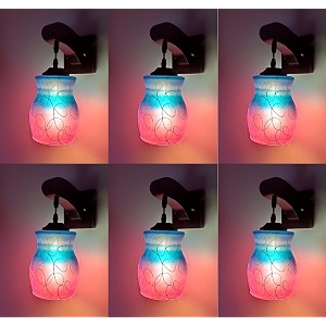 arus wooden and glass white circular line pattern pink blue shade downlight fancy wall light for home pink-blue  pack of 6