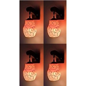 arus wooden and glass white circular line pattern orange shade downlight fancy wall lamp for home white-orange  pack of 4