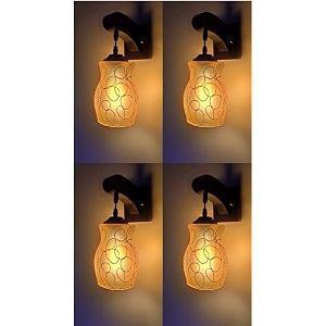 arus wooden and glass white circular line pattern gold yellow shade downlight fancy wall light for home yellow  pack of 4